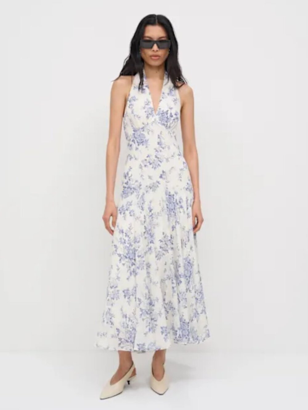 NWT Reformation Briony Dress in Lana Blue White Floral Midi Halter Size 0